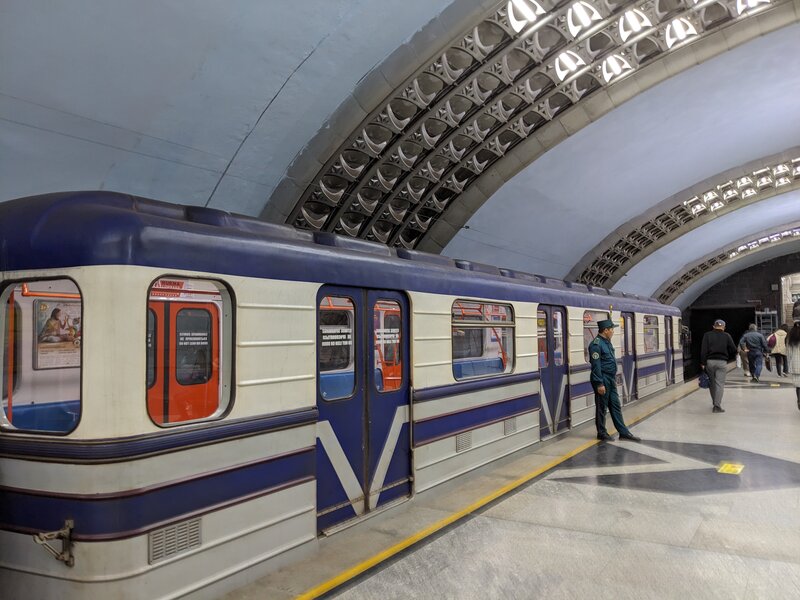 An old subway car raced through Soviet-era subway stations, leaving whooshing echoes and high-pitched squeals behind.